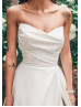 Strapless Ivory Pleated Satin Slit Sexy Wedding Dress